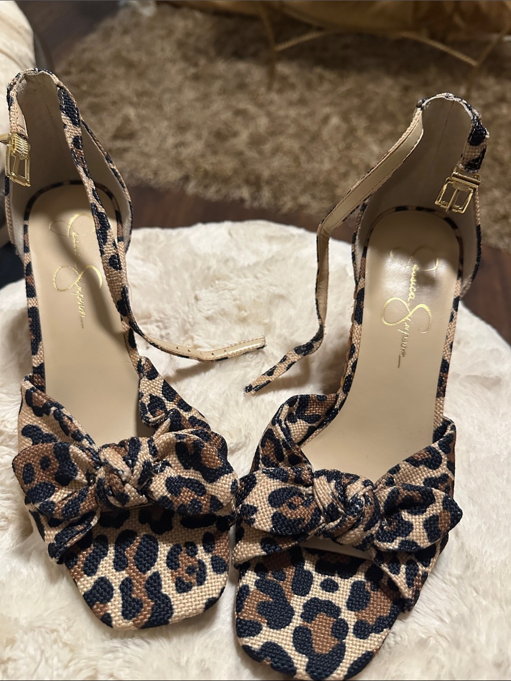 Leopard Print Knot Front Ankle Strap Wedges